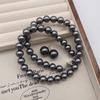 Collar de Perlas Shijia Hecho en Casa Gris Tahití para Mujer Cadena Clavicular Gris Plateado Versátil Juego de Pendientes