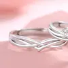 Anéis de Casal para Três Vidas, um Par de Anéis Entrelaçados de Linhas de Luxo Leve de Nicho, Anéis Abertos de Coroa Incrustados de Diamantes da Moda