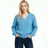 Marca de moda de comercio exterior transfronterizo de Amazon RL auténtico mismo estilo suéter básico de punto de canalé de color liso con cuello en V para mujer