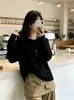 Nova Camiseta Básica Simples de Outono Versátil Manga Longa Top Solto Versátil Botão nas Costas Camada Base Rejuvenescedora