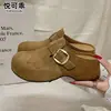Sandalias retro cerradas sin cordones de cuero genuino para mujer, zapatos casuales tipo Birkenstock sin cordones para uso en exteriores, nuevo modelo de otoño