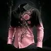 Camisa de Botones con Flor de Rosa para Hombre 2026 Manga Larga Oscura Gótica Callejera Casual Camisa Estampada en 3D