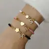 Pulsera de Venta Caliente Transfronteriza Cobre Chapado en Oro Estrella de Cinco Puntas Flor de Ciruelo Pulsera de Letras con Perlas A-Z Incrustada con Circonita 26 Letras Inglesas