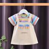 Vestido Listrado Colorido para Meninas, Novo Estilo de Verão, Elegante e Leve, Vestido Infantil de Manga Curta para Meninas, em Estoque para Atacado