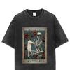 Camiseta Lavada Estilo Y2k Dibujos Animados Anime Hip Hop Americano Figura de Calavera Estampado de Gato Camiseta