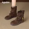 Botas de Cano Curto com Solado Grosso Aogushi Deng Femininas 2026 Novas Botas Franzidas Estilo Maillard Botas de Viagem de Xinjiang Botas de Cowboy Ocidental