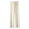 Calça de Tricô Feminina Macia para Outono e Inverno, Calça Branca de Comprimento Total, Calça Nuvem Reta para Baixas