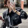 Chaqueta de Cuero Corta Informal de Moda con Cremallera y Solapa Negra Talla Única Otra Piel de Conejo Con Etiqueta