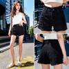 Shorts Jeans Branco para Mulheres, Outono 2026 Fino de Cintura Alta com Caimento Solto, Emagrecedor Versátil Rasgado Linha A Calça Wide-Leg