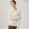 Nuevo Suéter de Cachemir Otoño/Invierno 2026 Cuello Cuadrado Elegante Suéter Base de Cachemir Top Elegante de Corte Ajustado para Mujer