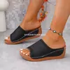 Zapatos de Mujer Retro Europeos y Americanos Transfronterizos de Color Sólido Cosidos Talla Grande, Cuñas de Talla Grande, Sandalias de Comercio Exterior al por Mayor Talla Grande