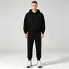 Conjunto Esportivo Masculino de Outono e Inverno Duas Peças Mais Veludo Blusão com Capuz Calça de Moletom Algodão Zíper Gola Alta Cardigan com Capuz