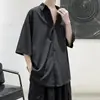 Camisa de Manga Corta Ligera de Seda de Hielo para Hombre, Verano Fina Estilo Japonés Talla Grande Holgada Casual Camisa Chaqueta