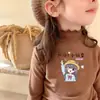 Camiseta de Manga Larga Base para Niñas con Cuello Volante, Felpa Cálida, Elegante, Cuello Semi Alto, Ropa Interior, Top Cepillado, Otoño/Invierno, para Niños Mayores