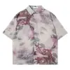 Moda Masculina 2026 Verão Nova Camisa Estilo Chinês Tinta Lavada com um Top Hazy Transparente de Caimento Solto Estilo Streetwear para Homens