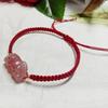 Collar Pixiu de Cristal de Fresa Pulsera de Cuerda Roja para Mujer Cuerda Tejida a Mano Flor de Durazno Moda Versátil Pulsera de Hermana Cuerda de Mano para Pareja