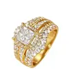 Nuevo anillo de imitación de circón de Ziyu, estilo europeo y americano, anillo de doble capa dos en uno ultrabrillante para mujer, anillo de corona empalmado con forma cuadrada