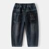 Roupas Infantis para Meninos 2025 Primavera e Outono Novas Calças Infantis para Meninos Calça Jeans Solta com Estampa de Letras para Bebê Menino