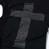 Camiseta Diagonal Off-Shoulder Estilo Chica Picante Y2K con Corte Ajustado, Diseño que Ceñe la Cintura, Decoración de Pedrería, Patrón de Cruz, Nuevo Modelo Primavera/Verano 2026