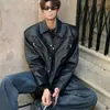 Jaqueta de Motociclista Masculina Estilo Americano Elegante com Lapela Nova Outono 2025 Jaqueta de Motociclista com Lapela Top Ombreira Jaqueta de Couro