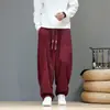 Novas Calças Masculinas de Veludo Cotelê Estilo Chinês Outono/Inverno Perna Curva Cordão Cintura Elástica Calças Casuais Estilo Chinês Espessura Opcional