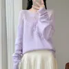 Suéter de Punto Redondo para Mujer, 100% Lana Pura, Bordado a Mano, Colección Otoño/Invierno 2026, Manga Larga, Suave y Holgado