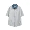 Ropa para Hombre Beijie 2026 Verano Nueva Camisa de Manga Corta con Solapa de Bloques de Color Camisa Rayada para Hombre Chaqueta Holgada de Media Manga