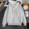 Outono e inverno plus veludo cardigã com capuz engrossado moletom masculino e feminino solto estilo coreano ins quente cor sólida jaqueta com zíper top