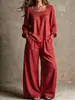 2025 Amazon Europeu e Americano Transfronteiriço Novo Conjunto Feminino de Roupas Casuais Pulôver de Gola Quadrada Manga Longa Algodão Calça Multicolorida