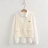 5868 Conjunto de Duas Peças Cardigan Colete Estilo Japonês de Outono + Camisa com Gola Pontuda para Mulheres Venda por Atacado