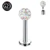 F136 Aleación de Titanio Roscado Interno Bola de Diamante Completo Labret Stud Stud para Hélice de Oreja 0.9 Rosca G23 Joyería para Piercing Labret Stud