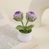 Planta em Vaso de Rosa Acabada Feita à Mão Decoração de Casa Flor Artificial Tricotada Fio Flor de Crochê Buquê Presente Transfronteiriço