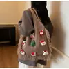 Bolsa Feminina Fofa da Moda 2025 Nova Bolsa de Ombro Grande Capacidade para o Dia a Dia Bolsa de Tricô Bolsa Tote Casual