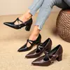 2026 Autumn High Heel Pointed Toe 40-43 Buckle Strap Plus Size Women's Low Heel Low-Cut Fashionable Versatile Shoes