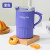 Taza de Café de Acero Inoxidable 304 de Grado Alimenticio Transfronteriza, Taza Portátil de Doble Capa para Oficina con Tapa y Asa, Taza