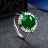 Anillo de Calcedonia Verde Incrustado de Mano Rápida de TikTok Esmeralda Verde Imitación Hielo Alto Lujo Escalera Diamante Cuadrado Anillo de Diamante de Lujo