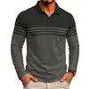Ropa de otoño e invierno transfronteriza europea y americana para hombre, polo de manga larga para hombre con estampado de rayas y cuello desplegable, polo casual para hombre
