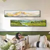 Pintura decorativa para sala de estar de estilo vintage francés con textura, pintura para colgar en la pared de fondo de sofá estilo mediados de siglo, mural combinado de franjas horizontales