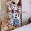 Pijama de Seda de Leche Pijama de Manga Corta Camisón de Mujer Verano Holgado Tallas Grandes Dibujos Animados Lindos Ropa para el Hogar