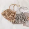 Novo Produto Quente Feito à Mão Prata Ouro Contas Planas Tecido com Contas Grande Bolinho Tendência da Moda Bolsa de Ombro Mão