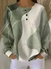 Sudadera con Capucha de Waffle Transfronteriza Europea y Americana 2026 para Mujer Otoño Nuevo Estilo Estampado Abstracto Tres Botones Cuello Redondo Top Holgado