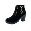 Moda Tallas Grandes Comercio Exterior Botas para Mujer 2025 Otoño e Invierno Nuevas Botas de Tacón Alto para Mujer con Tacón Grueso, Punta Redonda, Botas de Combate con Cordones