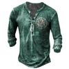 Vintage Estampado para Hombre Tela Ojo de Pájaro Manga Larga Cuello en V Top con Abertura Talla Grande Camiseta Digital 3D para Hombre Cruz Europea y Americana