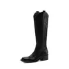 Botas Vaqueras de Caballero con Bordado de Hilo de Piel de Vaca Completa, Cuello en V, Botas Altas Largas de Cuero Genuino, Tacón Grueso Medio, Punta Redonda, para Mujer, Otoño/Invierno 2026