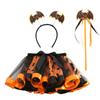 Festa de Halloween Chapéu de Mago Vassoura Saia Tutu Conjunto de Três Peças Estampa de Abóbora e Morcego Saia de Tela Saia Bufante