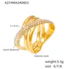 Anel de diamante de enrolamento cruzado chique europeu e americano banhado a ouro real 18k não desbotamento anel de aço inoxidável de nicho retrô