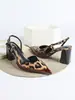 Zapatos de Tacón Alto con Estampado de Leopardo Burdeos, Patchwork, Espalda Descubierta, Gran Tamaño, Comercio Exterior Transfronterizo Europeo y Americano, Sandalias de Tacón Grueso, Zapatos Individuales