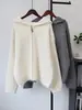 Cardigã de malha fleece com capuz e zíper, novo estilo coreano outono e inverno 2026, jaqueta suéter simples de cor sólida solta para mulheres