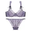 Lencería sexy europea y americana para mujeres con busto grande, anti-caída, push-up, encaje transparente ultrafino, conjunto de sujetador talla grande