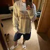 Camiseta de manga larga tipo gofre hip-hop americano para hombre, estampado de bandera de otoño, suéter casual elegante, top retro de estilo asiático ligero